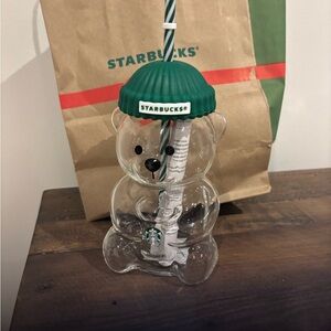 Starbucks Clear Bear Tumbler with Green Hat NEW